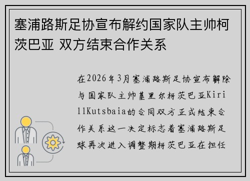 塞浦路斯足协宣布解约国家队主帅柯茨巴亚 双方结束合作关系